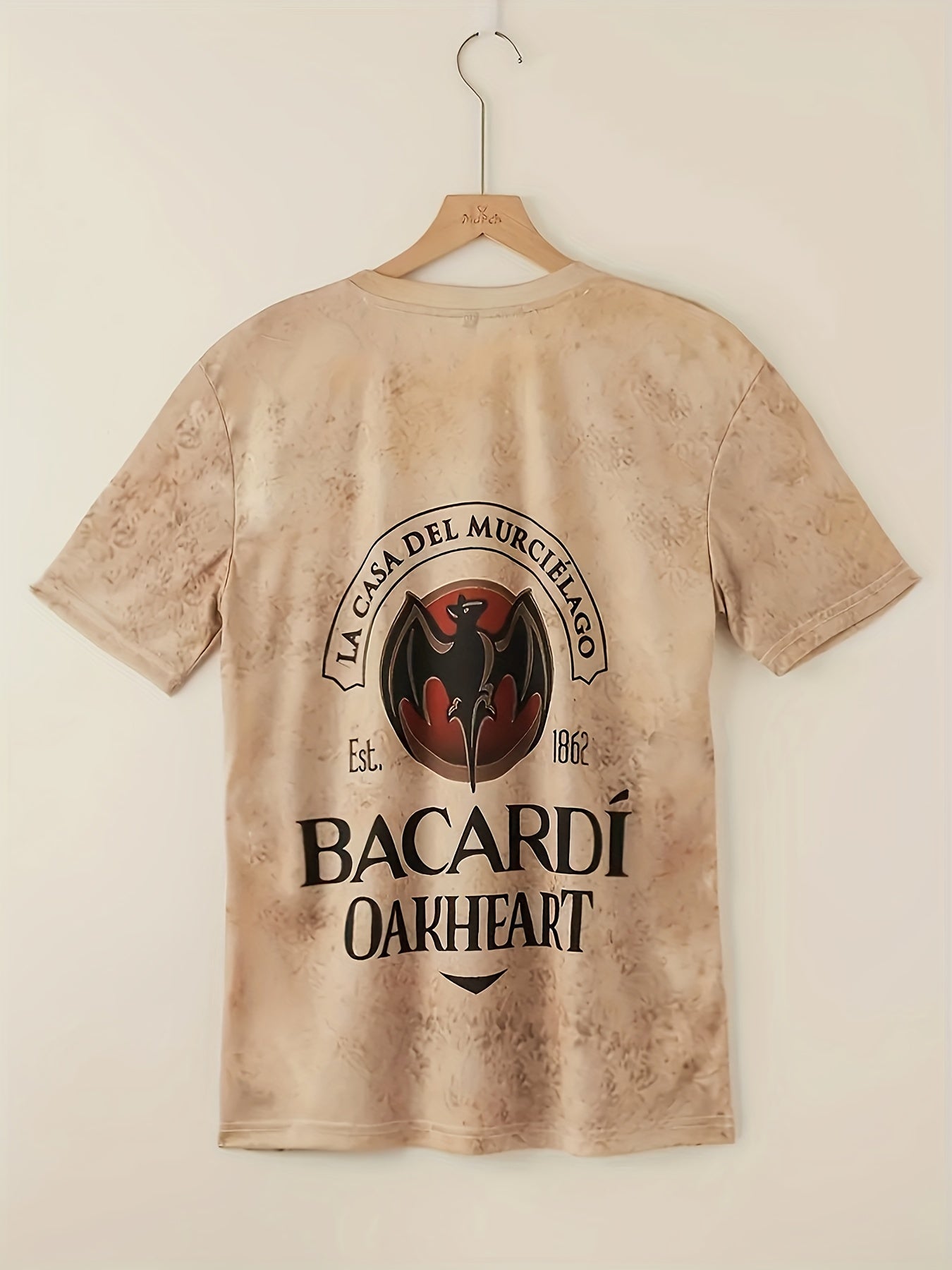 Men's Casual T-Shirt Bacardi Bat Heart Vintage Graphic Tee