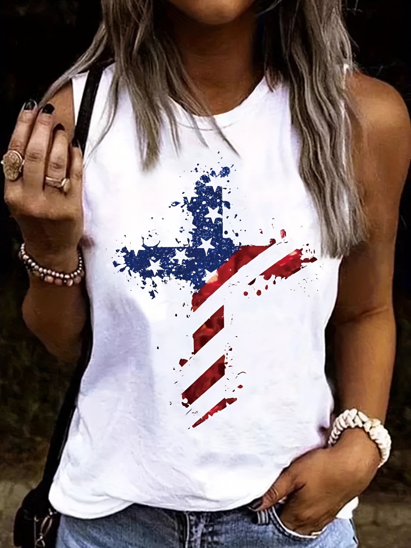 Women's Sleeveless Tank Top | Patriotic Cross Design Print