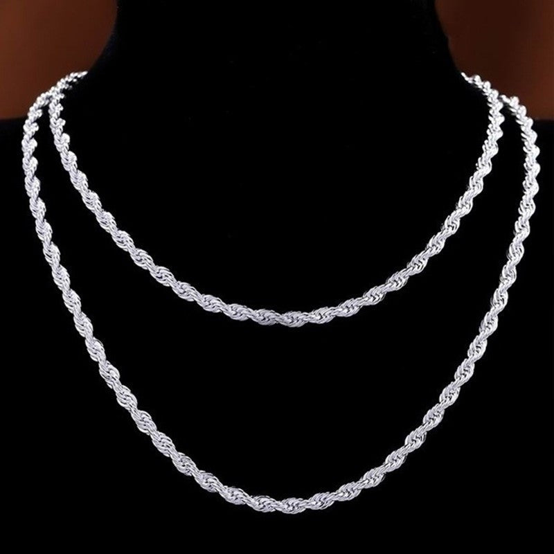 3Mm 925 Sterling Silver Rope Chain Necklace - Clasp Link Chain for Men and Women 30'' - Perfect for Wedding Party, Prom