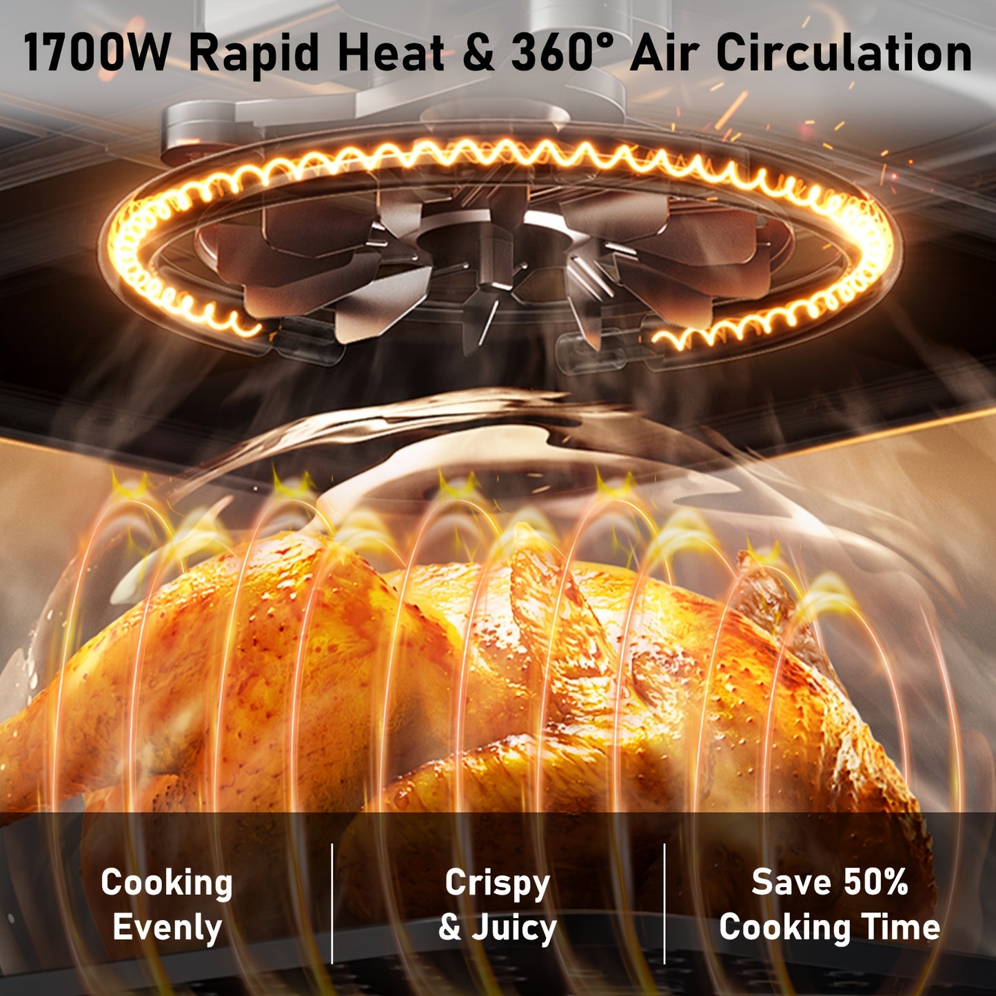 Bluebow 12QT Extra Large Convection Countertop Oven Air Fryer Toaster Oven Combo Roast Bake Broil Reheat Fry Oil Free Stainless Steel LED Digital Touchscreen Visible