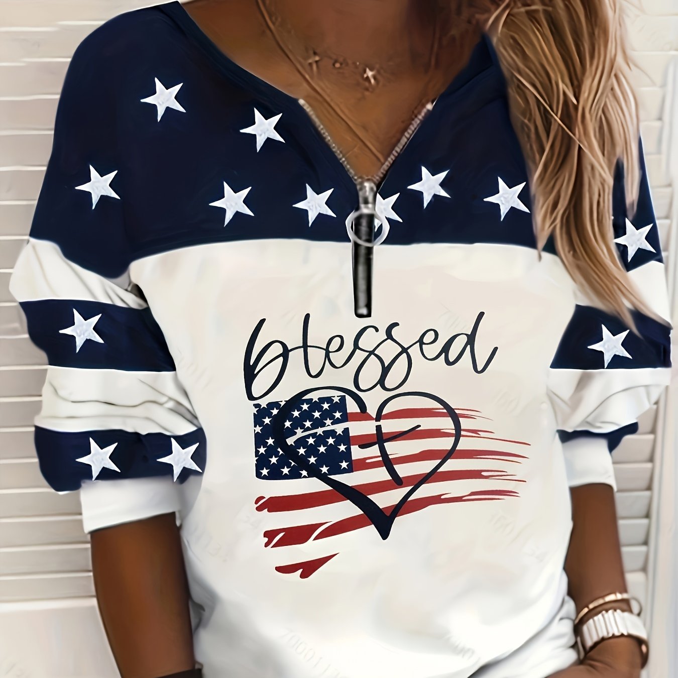 American Flag Sweatshirt by Brand Casual Women's Pullover