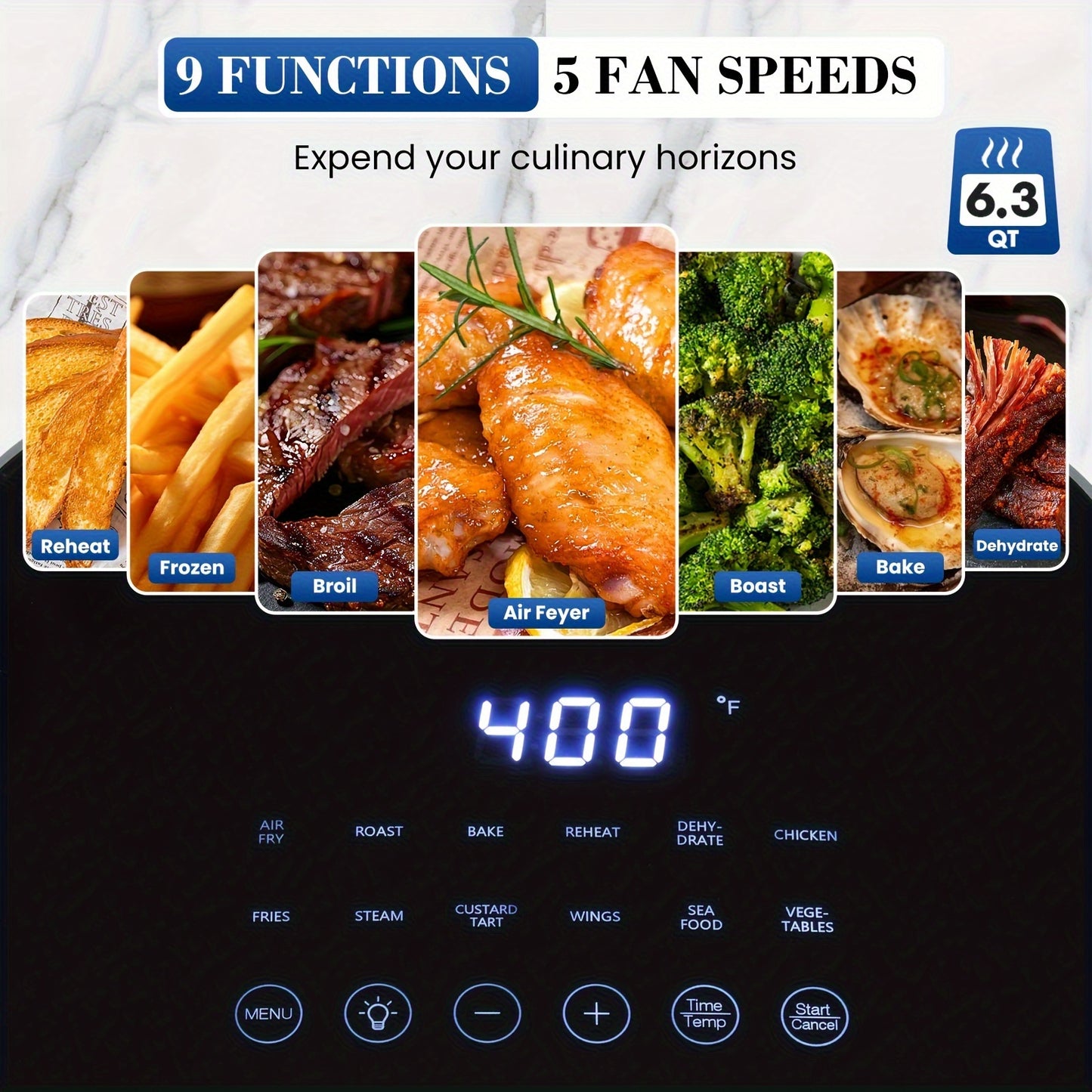 Air Fryer Oven 6 Qt, 12-in-1 Digital Display Compact Cooker With Easy View Windows, Space-saving, Nonstick And Dishwasher Safe Basket With Temperature And Time Control